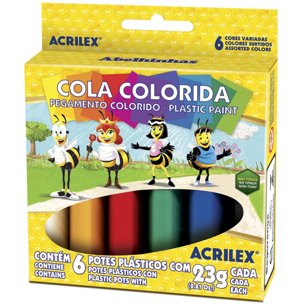 Cola Colorida Acrilex 6 tubos 23g Cores Sortidas