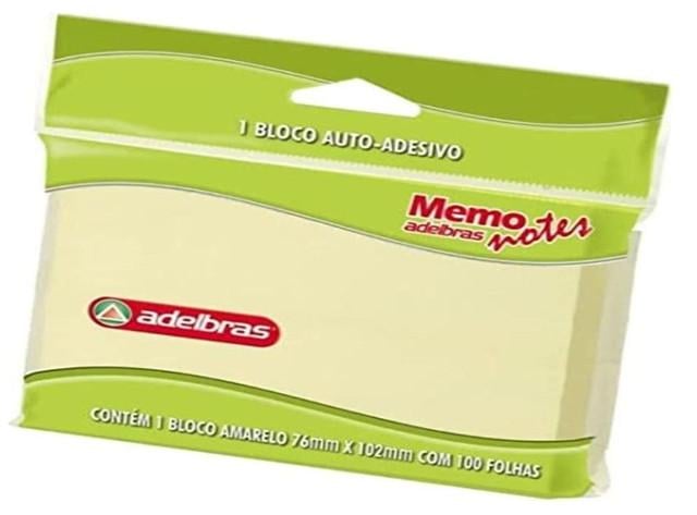 Bloco Autoadesivo 100 Folhas 76x102mm Adelbras Amarelo