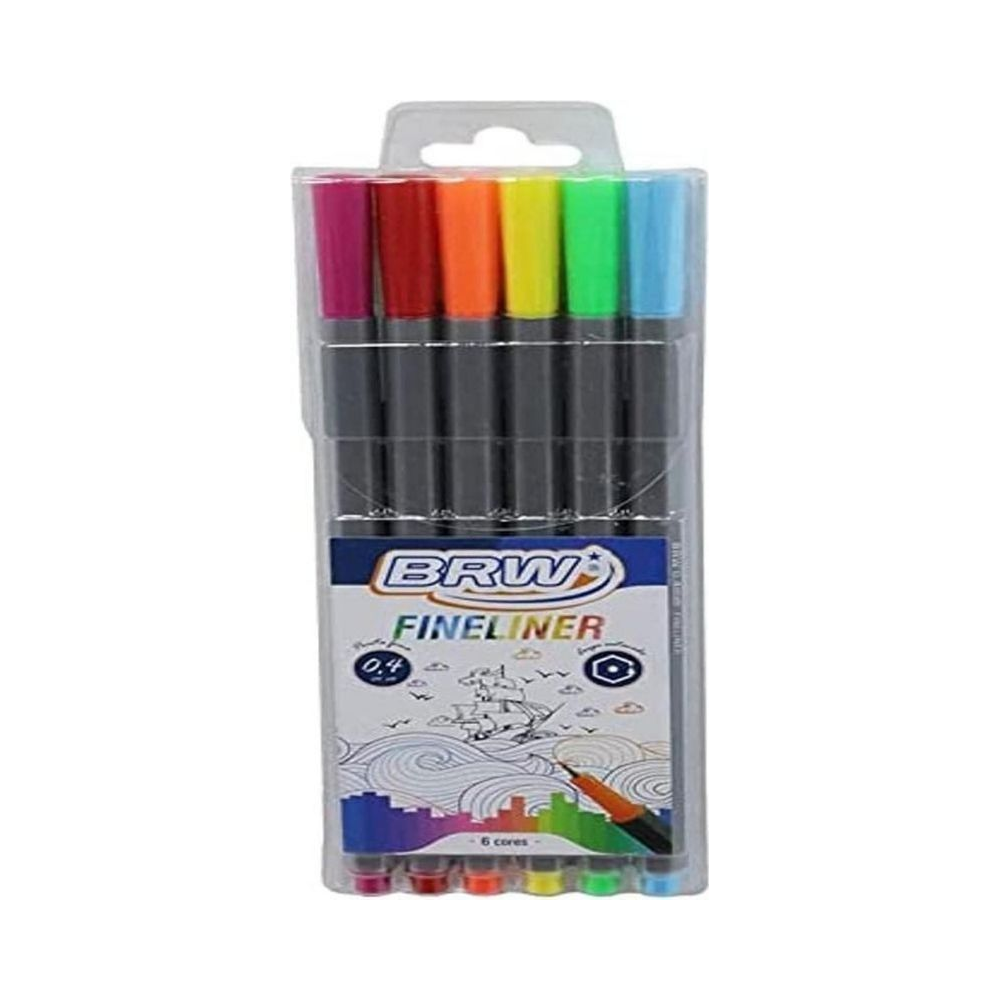 Caneta Fineliner 0.4mm BRW Multicor com 6 Unidades