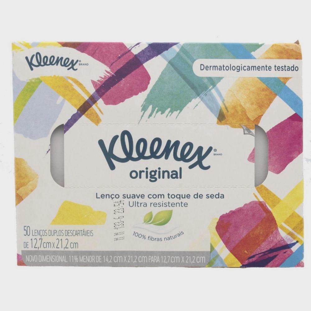 Lenço de Papel Descartável Folha Dupla 12.7cm x 21.2cm Kleenex 50 folhas