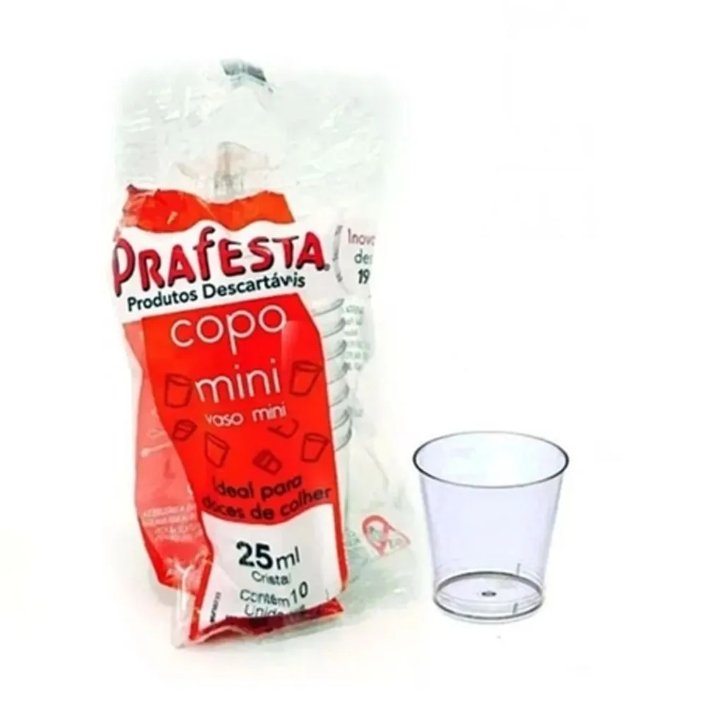 Copo Descart&aacute;vel Mini Cristal Prafesta 25ml 10 unidades