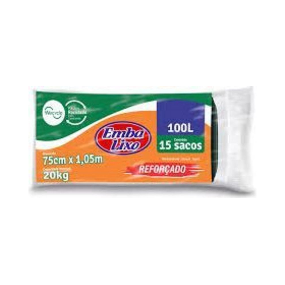 Sacos para Lixo 75cmx1,05m 15 unidades 100 L Preto Braslimpo