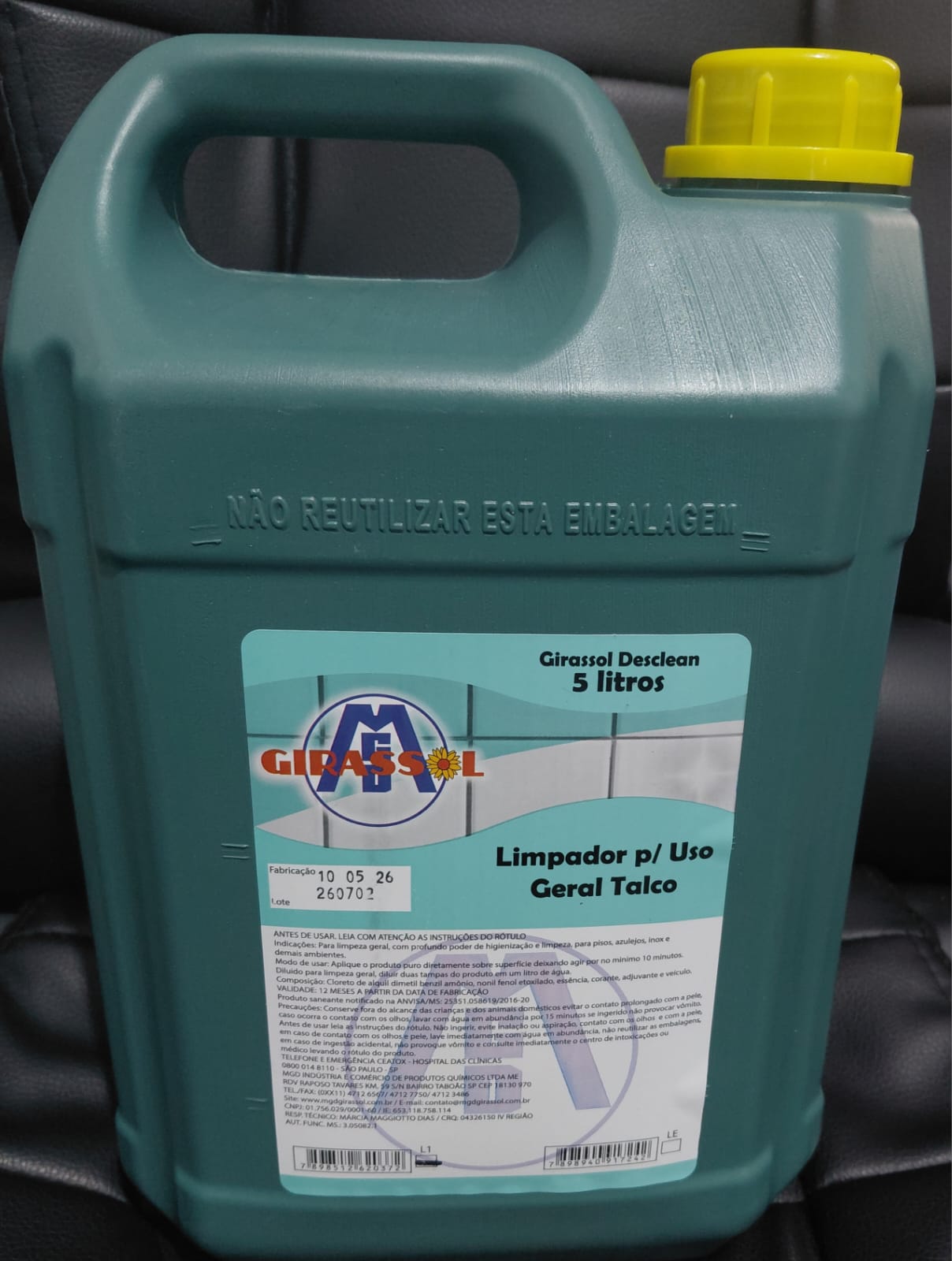 Desinfetante Girassol Talco Azul 5 Litros para Pisos e Superf&iacute;cies Lav&aacute;veis 1 Unidade