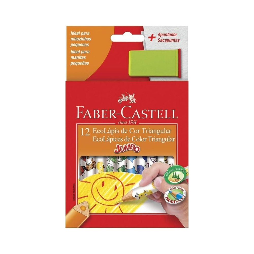 L&aacute;pis de Cor Triangular com Apontador Faber-Castell 12 cores