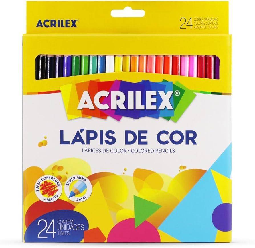 L&aacute;pis de Cor Sextavado 3.0mm Acrilex 24 Cores Multicolorido