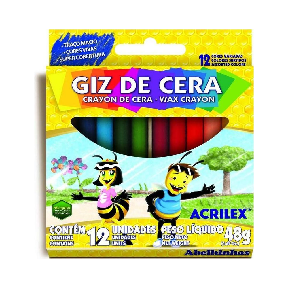 Giz de Cera Fino Abelhinhas 12 cores Acrilex Multicolorido