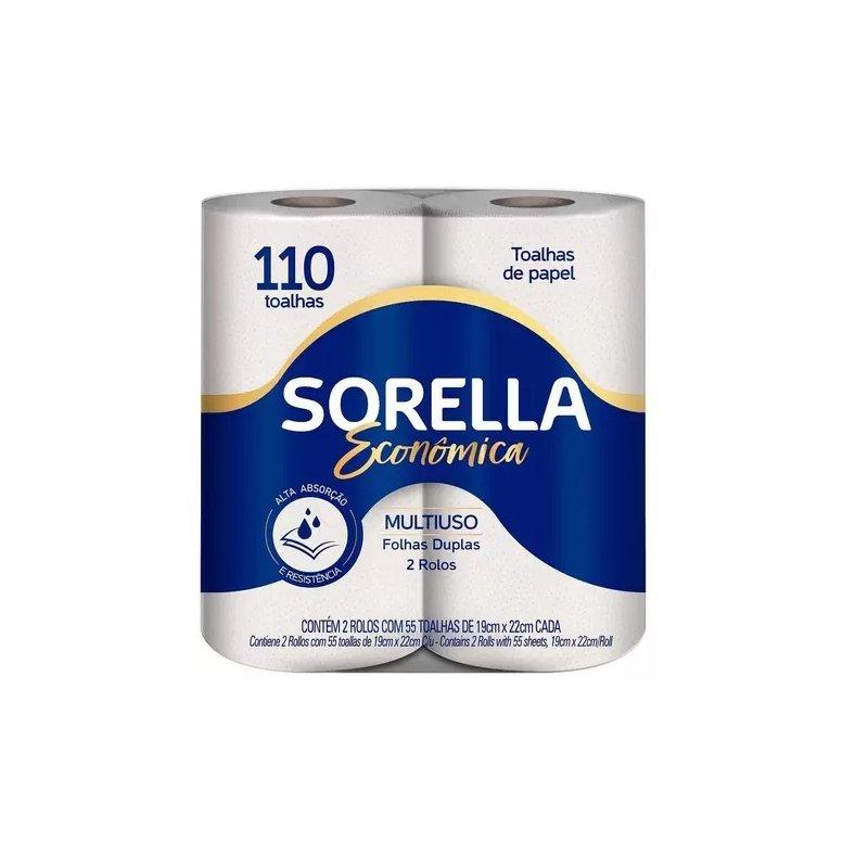 Toalha de Papel Folha Dupla em Rolo Branca Sorella Econômica 110 toalhas 19cm x 22cm