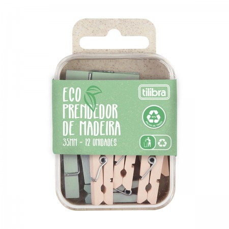 Prendedor de Madeira 35mm Eco 12 Pe&ccedil;as Tilibra