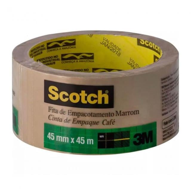 Fita Adesiva para Embalagem Scotch 3M 45mm x 45m Marrom Pacote com 4 Rolos