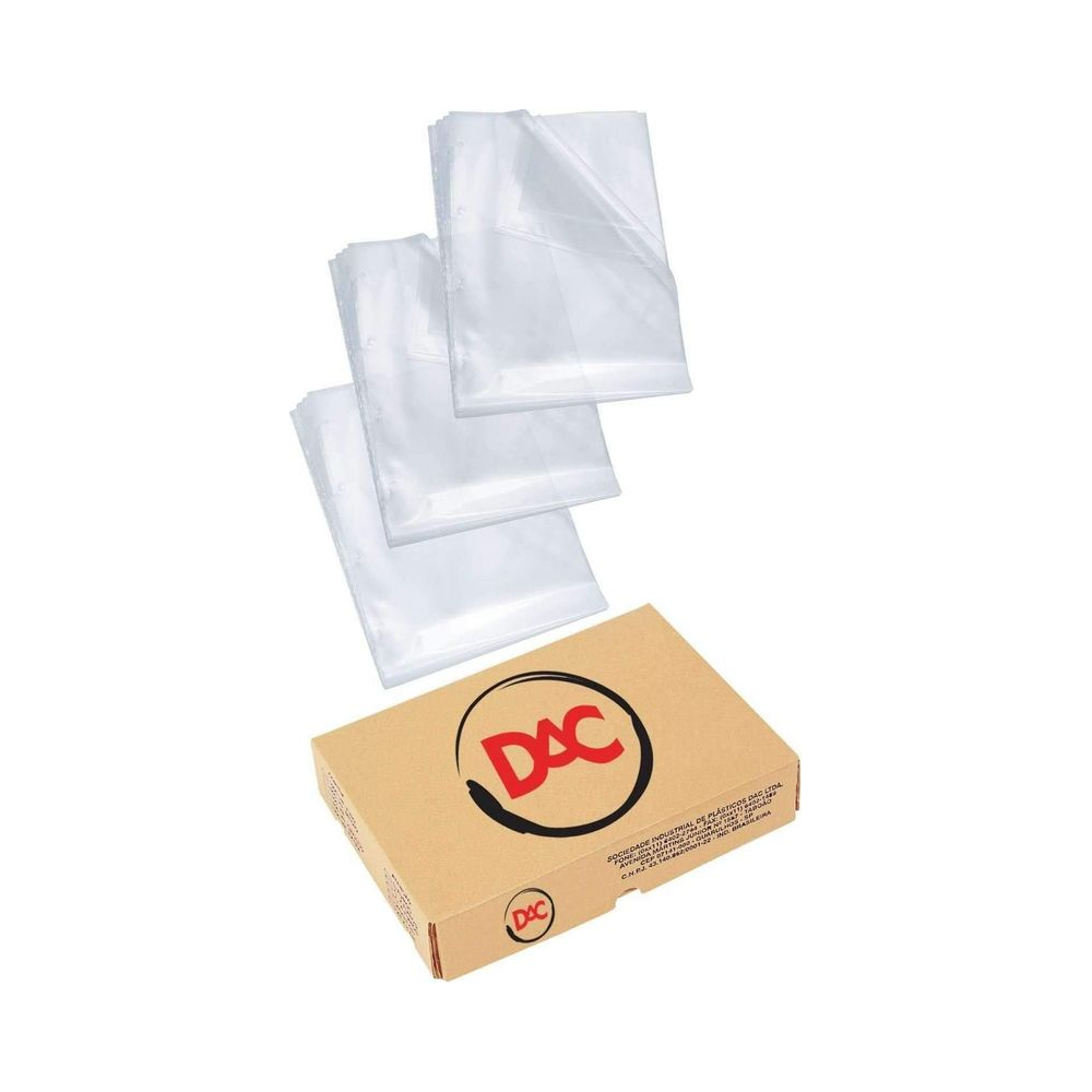 Envelope Pl&aacute;stico Transparente 240mm x 330mm Fino 4 furos DAC 1000 unidades
