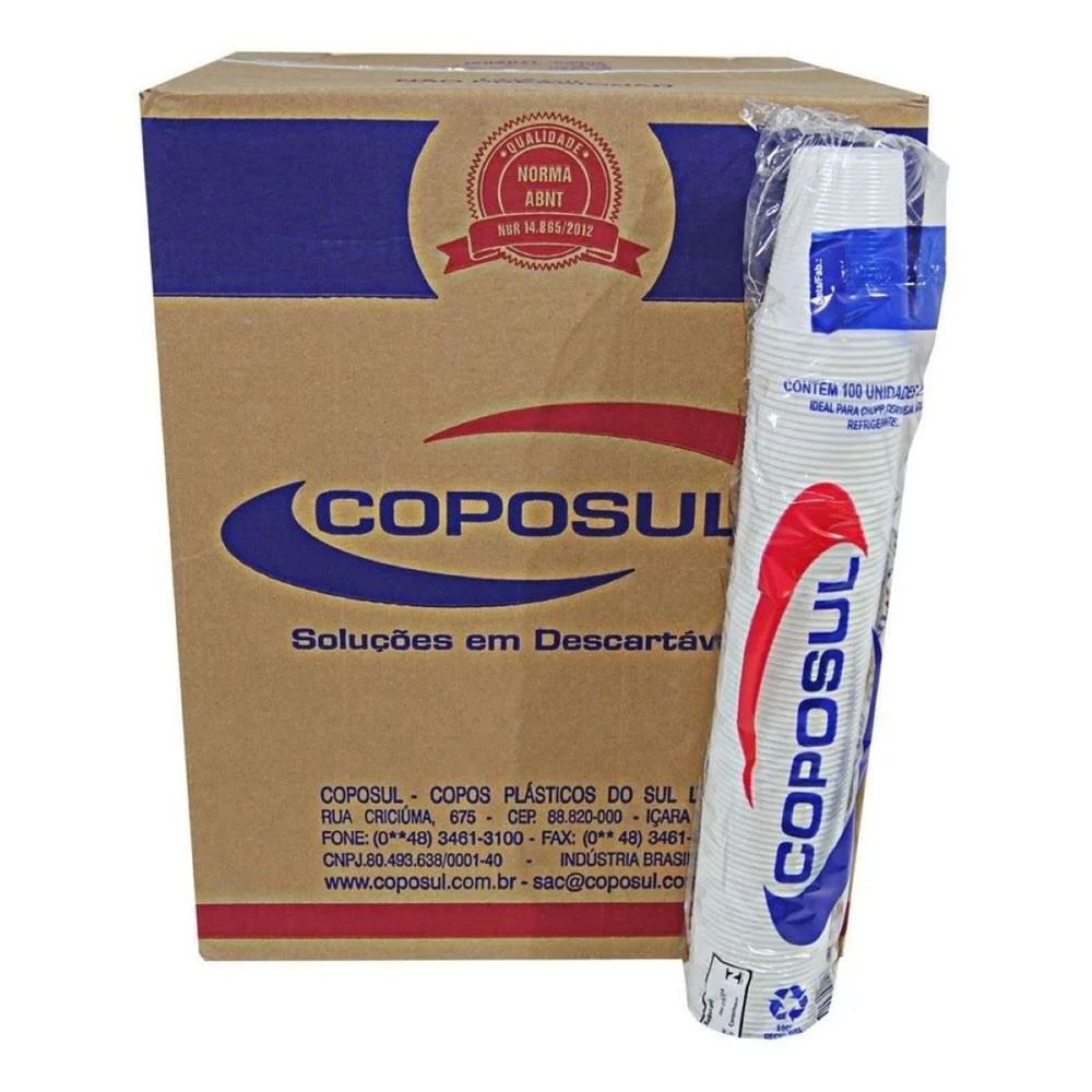 Copos Descartáveis 180 ml c/ 2500 unidades 25 pacotes x 100 unidades