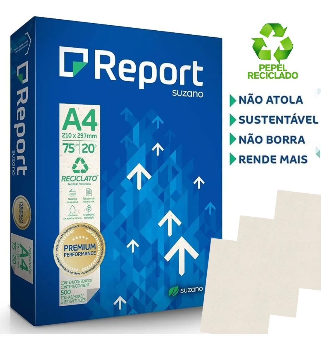 Papel Sulfite Reciclado A4 75g/m&sup2; Report 500 Folhas