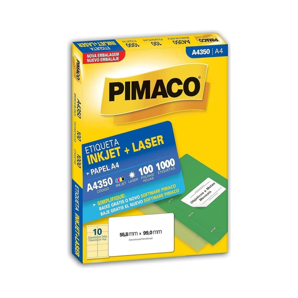 Etiqueta Adesiva Inkjet Laser 55,8mm x 99,0mm Pimaco A4 Branco