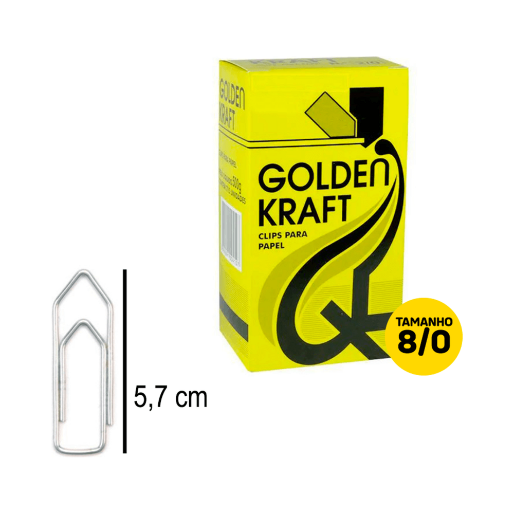 Clips para Papel 20 mm x 56 mm Golden Kraft Amarelo Escuro