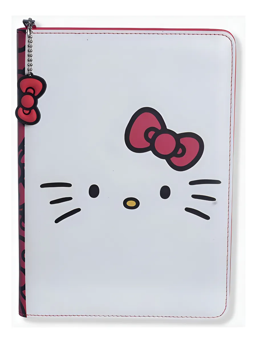 Caderno Fich&aacute;rio com Pasta 4 Argolas Hello Kitty Pl&aacute;stico Branco