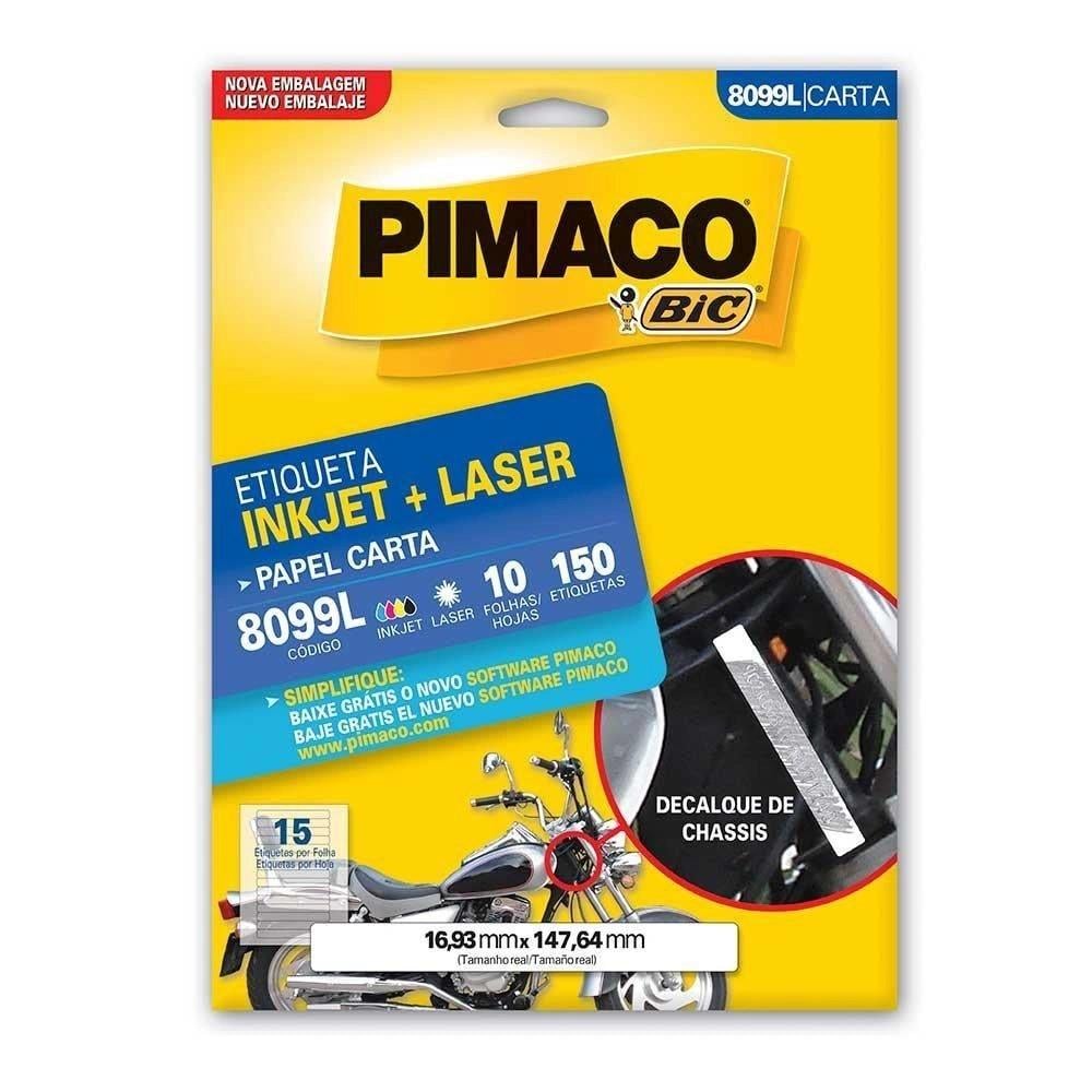 Eitqueta Inkjet Laser 8099L Pimaco 10 folhas Carta 16.93mm x 147.64mm 150 etiquetas