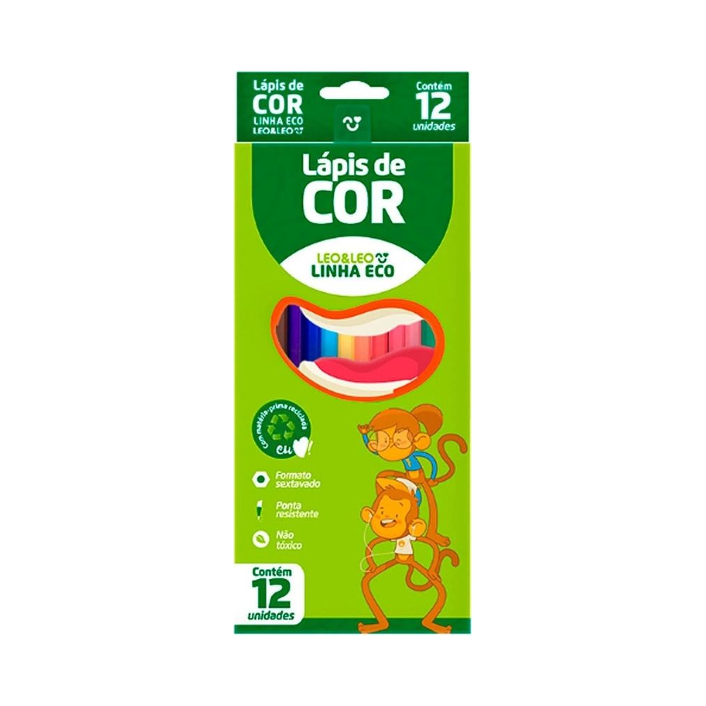 L&aacute;pis de Cor Sextavado Linha Eco Leo e Leo 12 cores