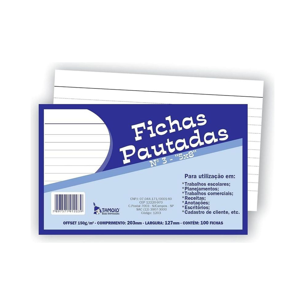 Ficha Pautada Papel 5x8 100 Folhas Tamoio Multicor