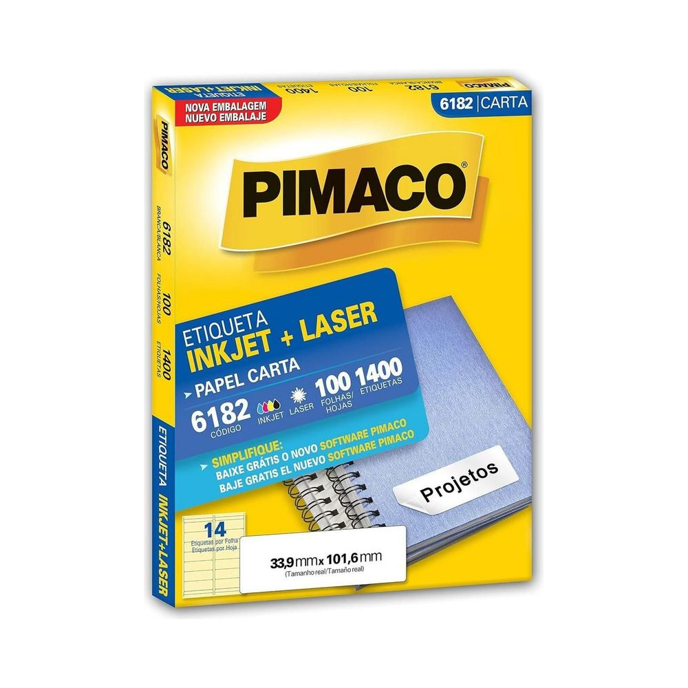 Etiqueta Inkjet Laser 33.9x101.6mm Pimaco Carta Branca 100 folhas