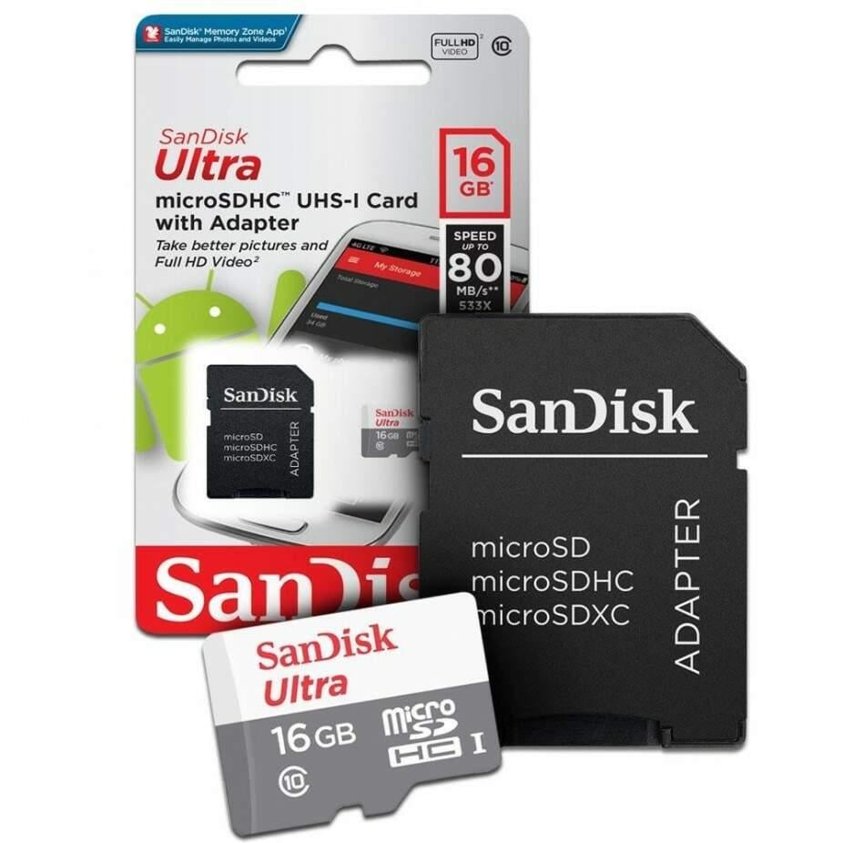 Cartão de Memória MicroSDHC com Adaptador SanDisk Ultra 16GB