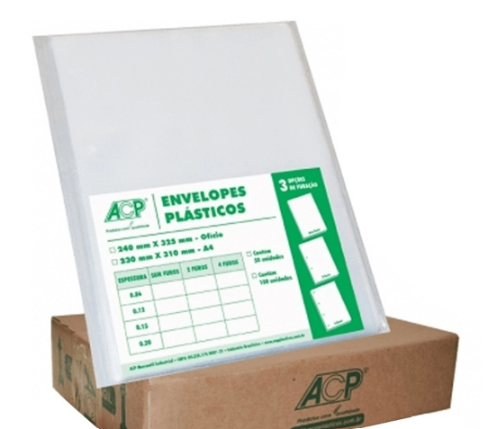 Pl&aacute;stico Of&iacute;cio Grosso ACP 0.15 4 Furos - 400 Unidades