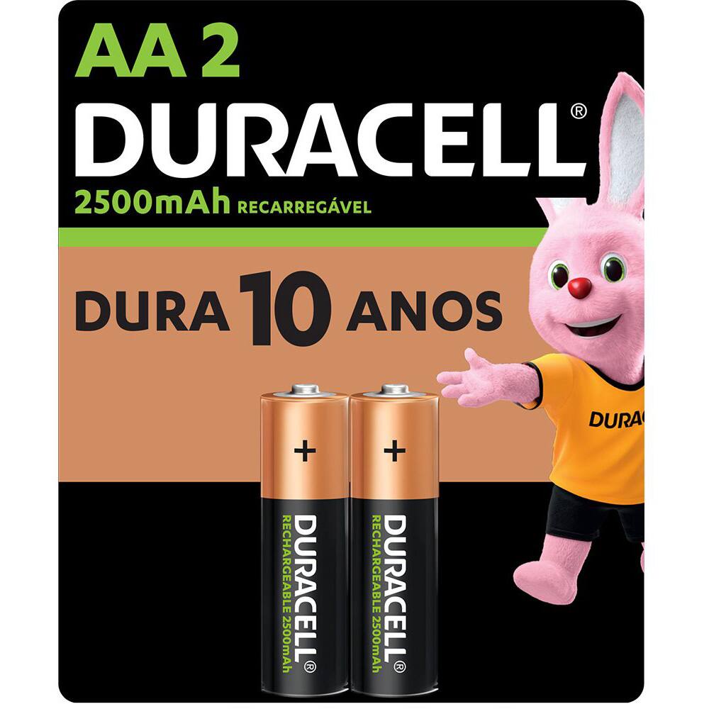 Pilha Recarregável AA 1.2V Duracell 2500mAh 2 unidades