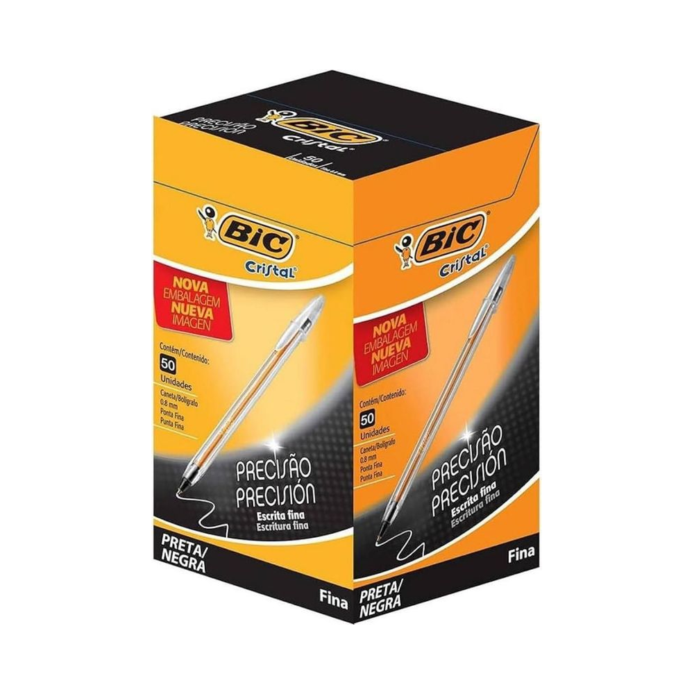 Caneta Esferogr&aacute;fica 0.8mm BIC Cristal Preta Caixa com 50 Unidades