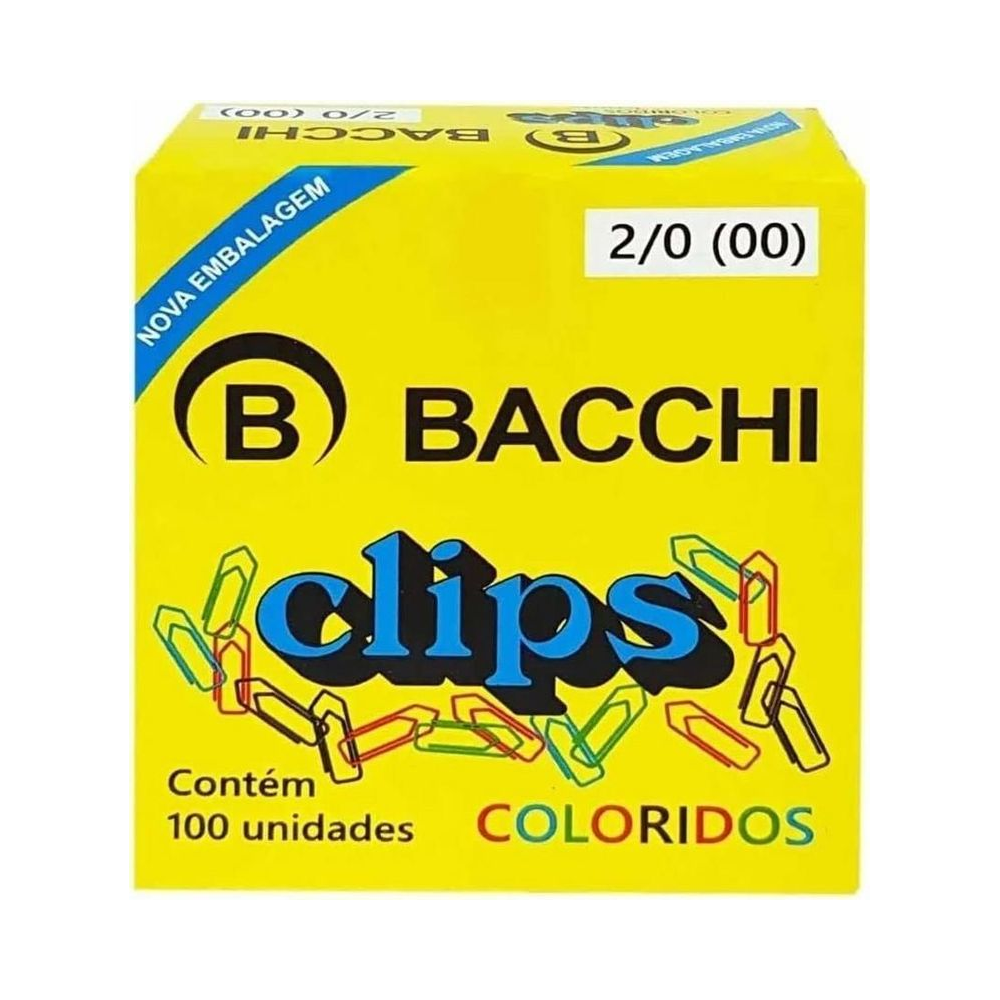 Clips Metal 2/0 Bacchi Coloridos 100 unidades