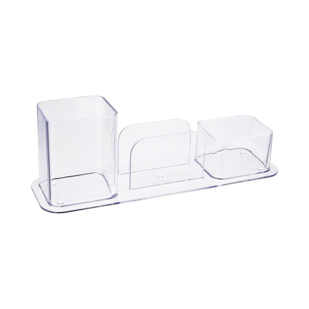 Porta Canetas Clips e Lembrete Pl&aacute;stico 3 compartimentos Dello Cristal 240mm x 70mm x 80mm