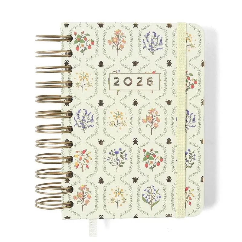 Agenda Planner Diária Cicero 2026 Jardim Off White 11,5x16cm Wire-o