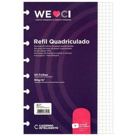 Refil Quadriculado Caderno Inteligente Grande 50 folhas