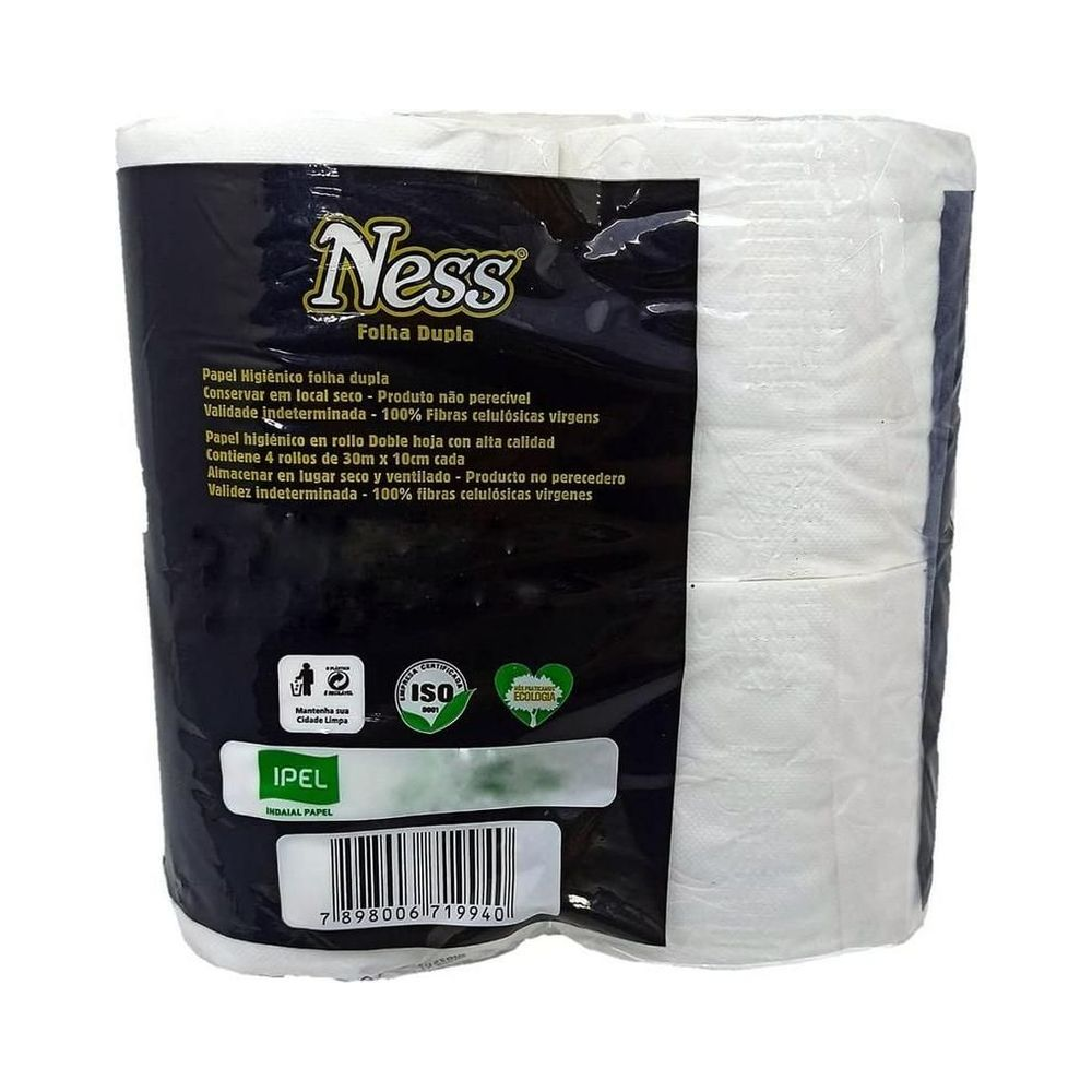 Papel Higi&ecirc;nico Folha Dupla Neutro Ness 30cm x 10cm 4 rolos