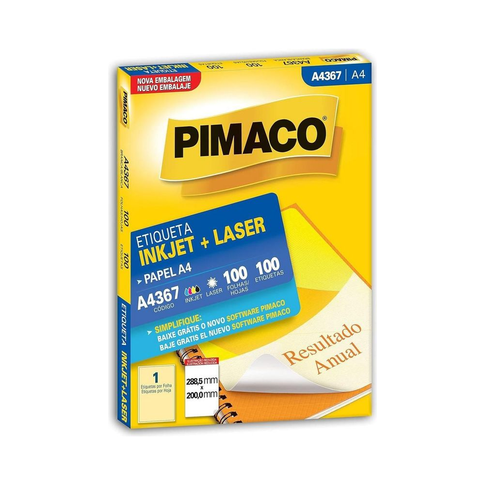 Etiqueta Adesiva 288.5 x 200 mm Pimaco A4 Branca