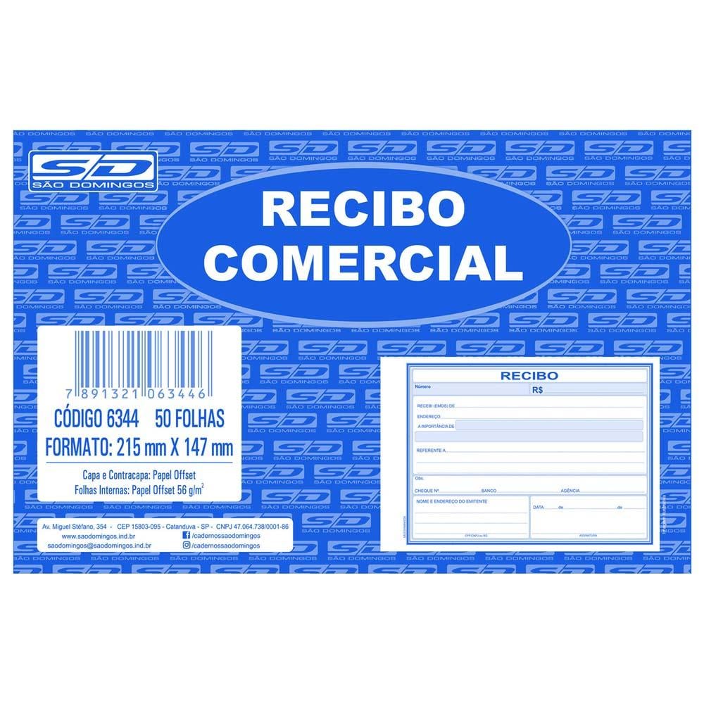 Recibo Comercial São Domingos 50 folhas 215mm x 147mm 56g/m²
