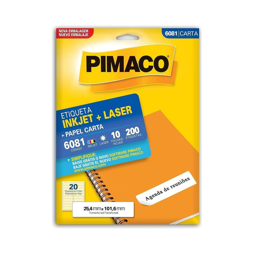 Etiqueta Inkjet Laser 25.4mm x 101.6mm Pimaco Carta Branco