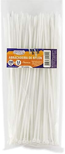 Abra&ccedil;adeira Nylon 200x3,5mm BRW Branca Pacote com 100 Unidades