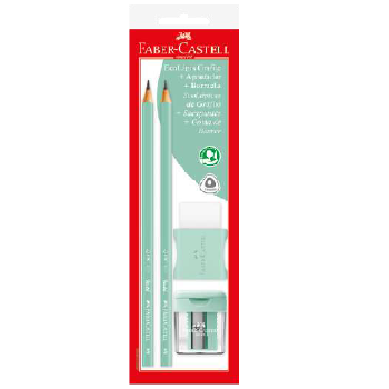 Kit Escolar Ecol&aacute;pis Grafite HB com Borracha e Apontador Faber-Castell Verde &Aacute;gua Pastel