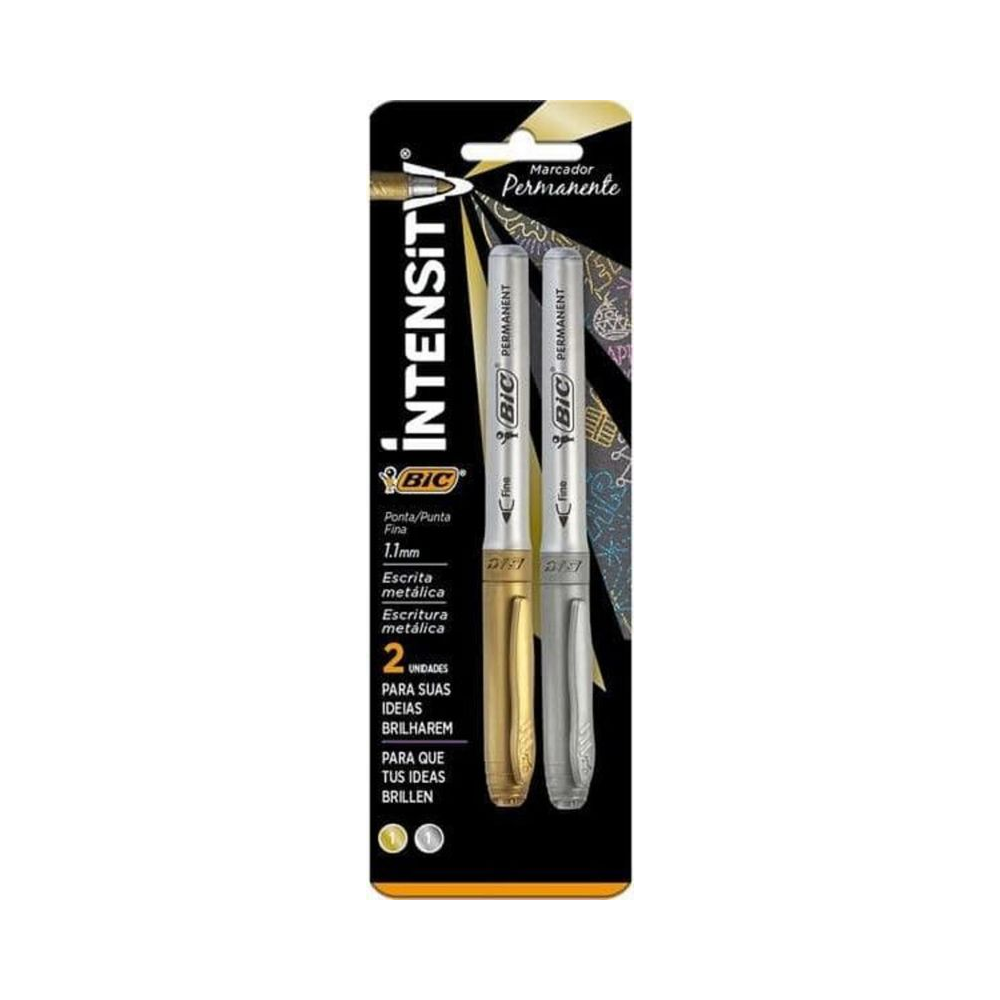 Pincel Marcador Permanente 1.1mm BIC Ouro Prata Blister 2 Canetas