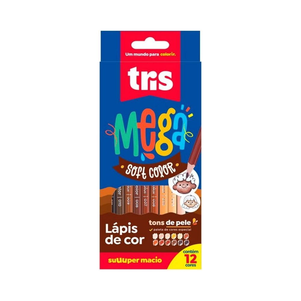 L&aacute;pis de Cor Tons de Pele Mega Soft Color Tris 12 cores