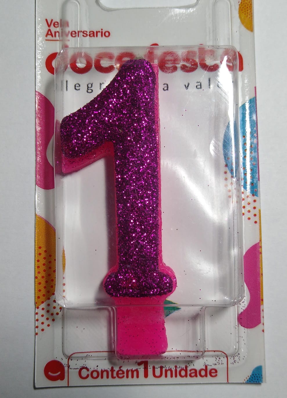 Vela de Anivers&aacute;rio Doce Festa Super Glitter N&uacute;mero 1 Pink 8cm Unit&aacute;rio 1 un