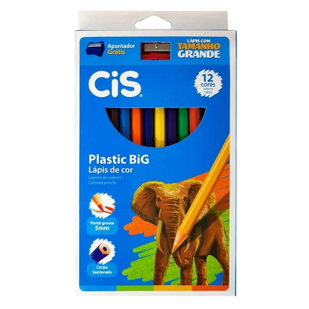 L&aacute;pis de Cor Sextavado com apontador BIG 5mm CIS 12 cores