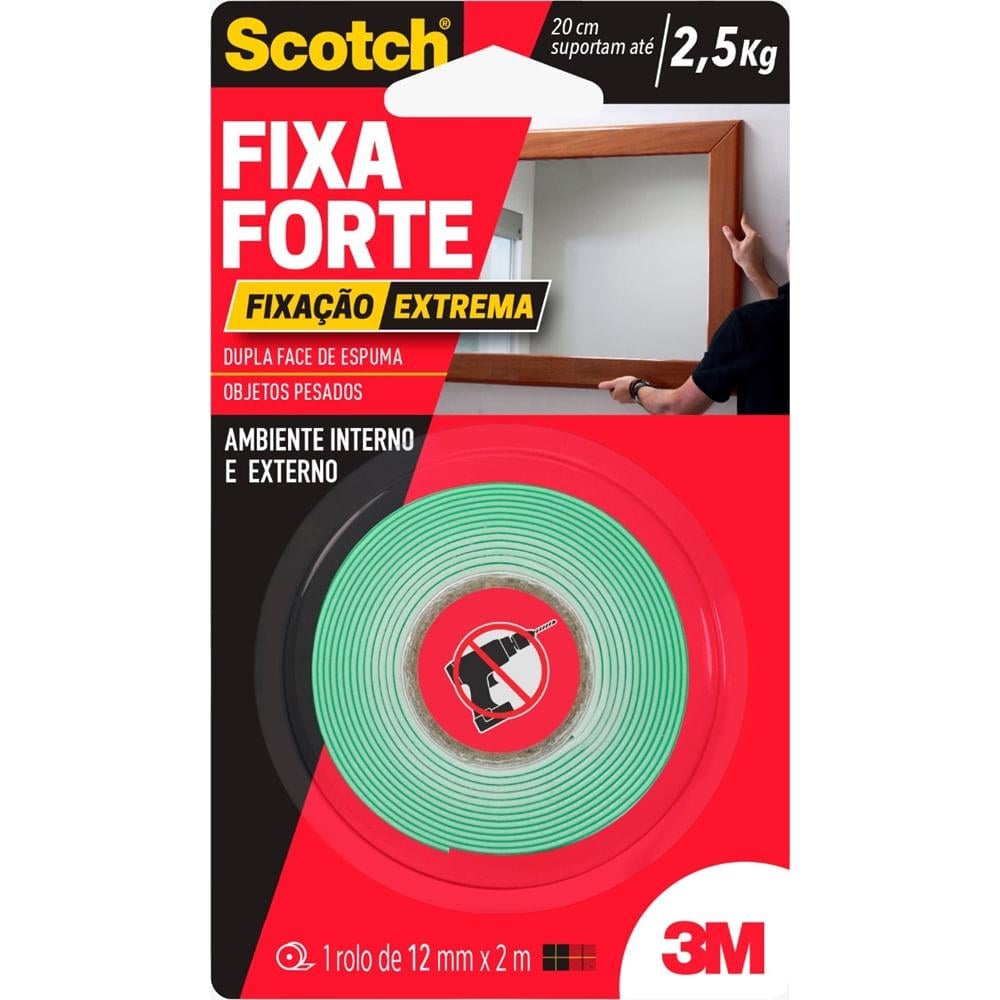 Fita Dupla Face Espuma Extrema Fixa Forte Scotch 3M 12mm x 2m