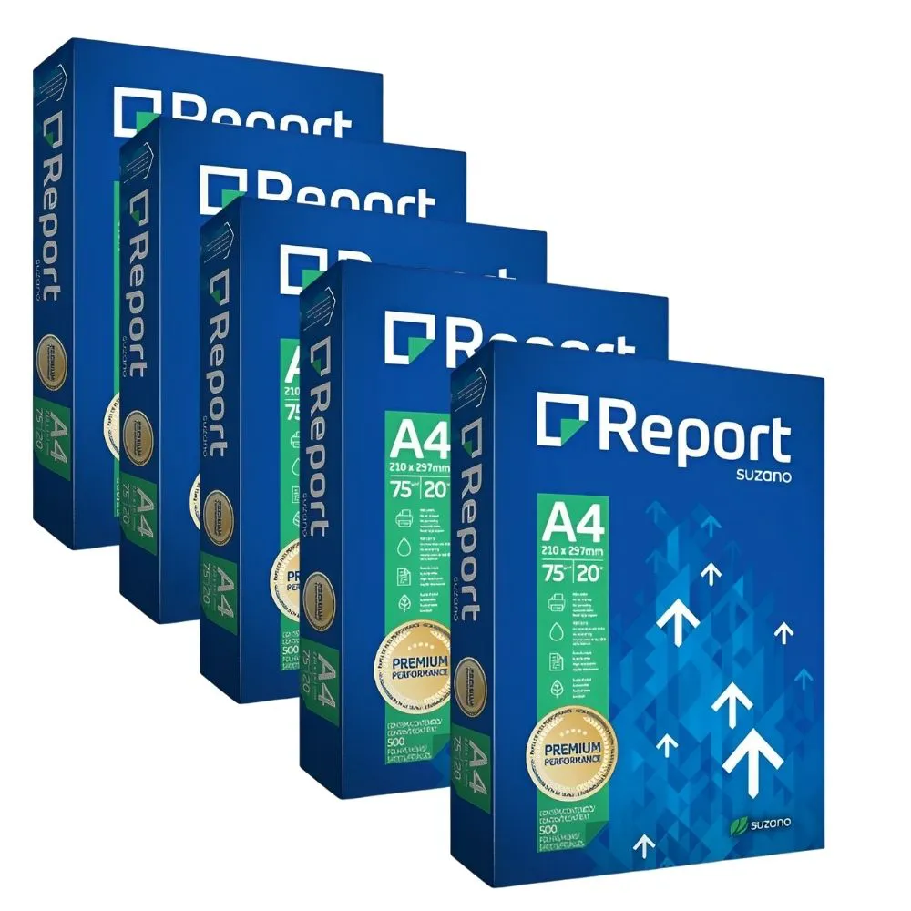 Papel Sulfite A4 75g/m² Report 500 Folhas 210mm x 297mm - 5 unidades