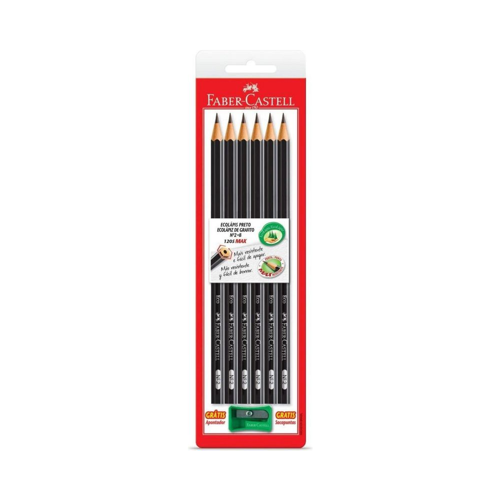 L&aacute;pis Preto Sextavado 1205 Max 2B com Apontador Faber-Castell Grafite