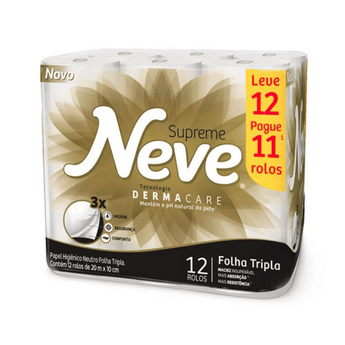 Papel Higiênico Folha Tripla Neutro 10cm x 20m Neve Supreme 12 rolos