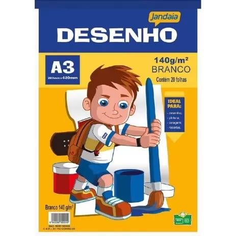 Bloco Desenho Escolar A3 Jandaia 140g 20 folhas Branco Unit&aacute;rio