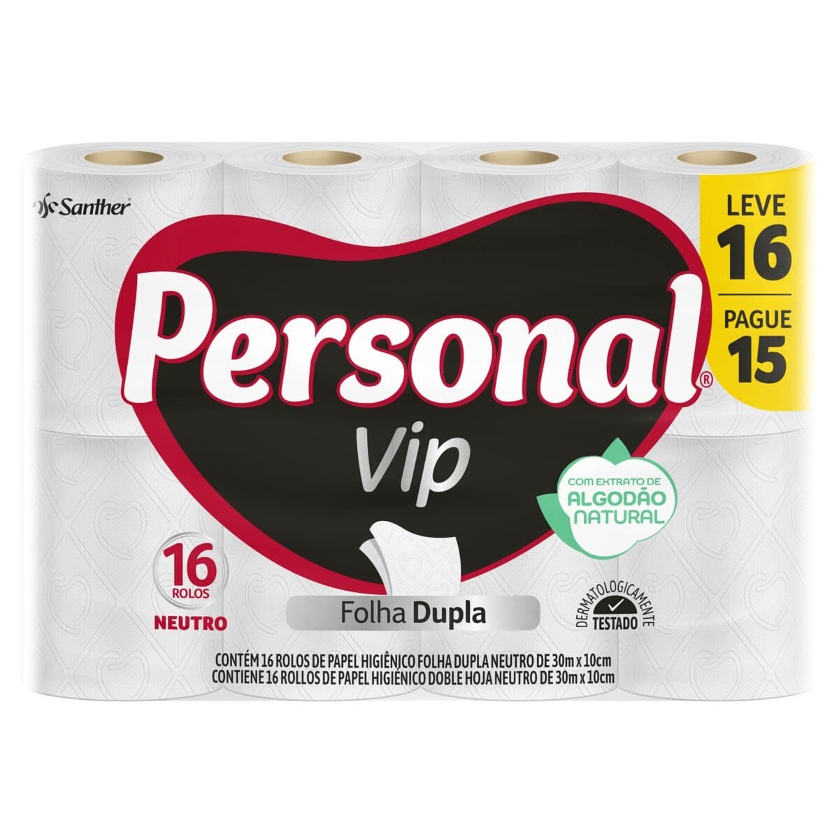 Papel Higi&ecirc;nico Personal Folha Dupla Vip 30m c/16 Rolos - Personal