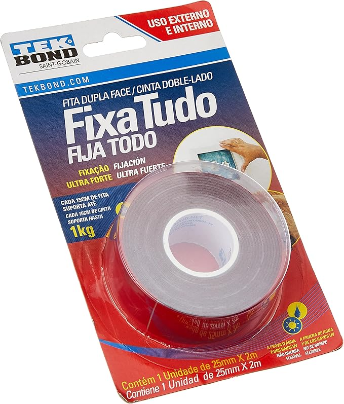 Fita Dupla Face Tek Bond Fixa Tudo 1kg 15cm Transparente
