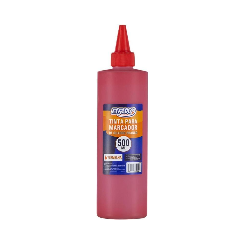Tinta para Marcador Quadro Branco Reabastecedora 500ml BRW Pl&aacute;stico Vermelho
