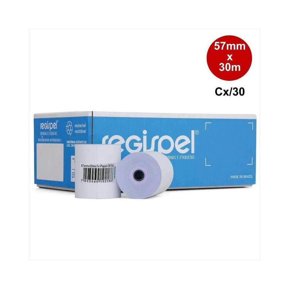 Bobina Papel Offset 56g Regispel 57mm x 30m Branca